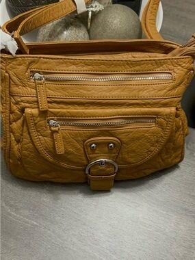 Compact Mustard Yellow Crossbody Bag with Front Zipper Pockets